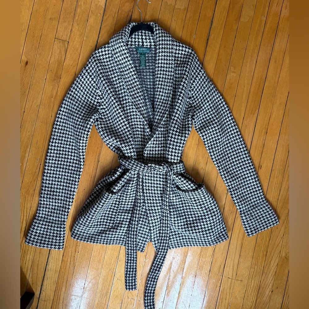 RALPH LAUREN CASHMERE ANGORA RABBIT HAIR CASHMERE Black and White Knit Cardigan